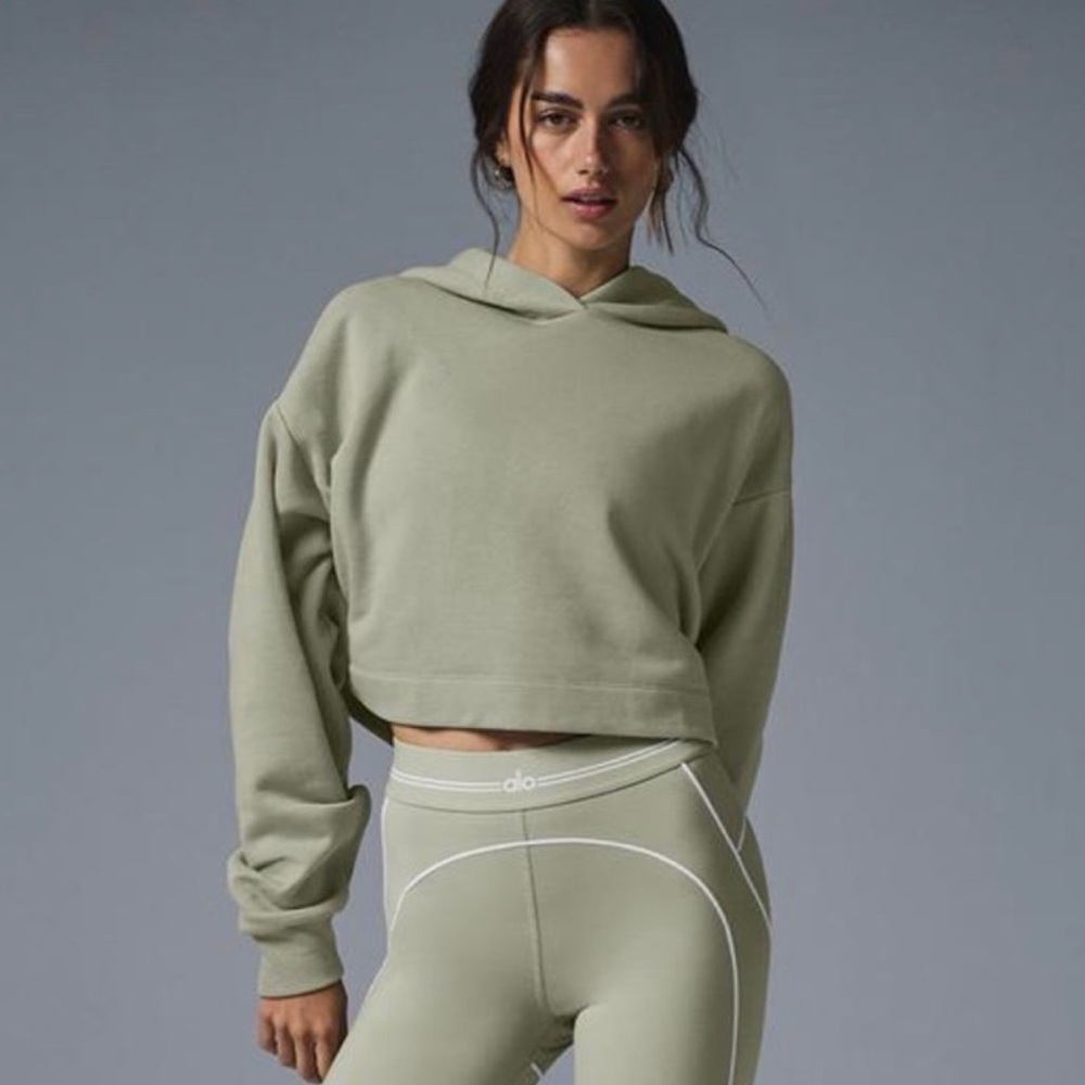 Alo Bae Hoodie in beautiful sage color